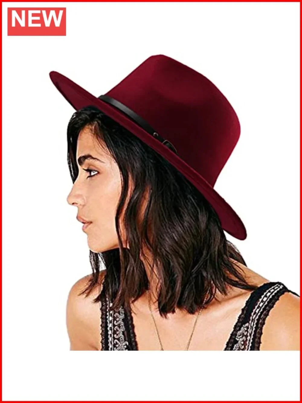Women Classic Felt Fedora Wide Brim Floppy with Belt Buckle Panama Hat
